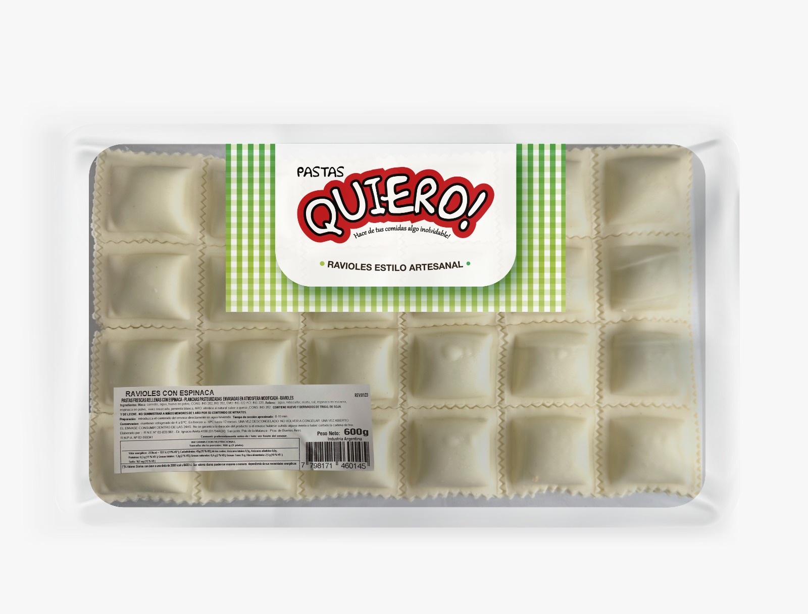 Ravioles frescos verdura x600gr Quiero