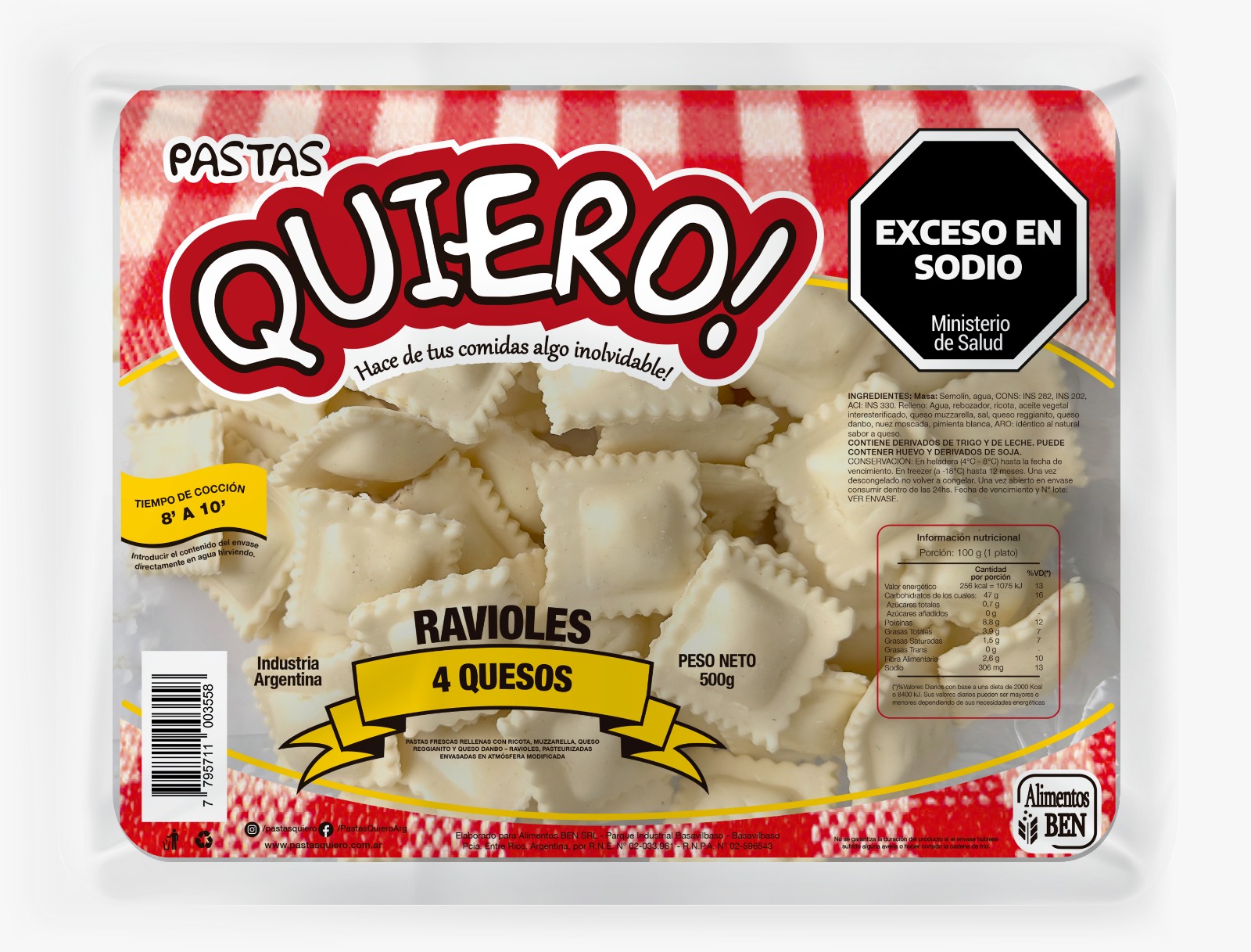 Ravioles 4 quesos x 500gr Quiero