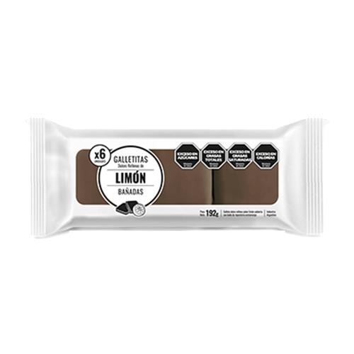 Galletitas de limon rellenas y c/baño de chocolate x6u Mimago